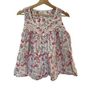 Vintage dreams co babydoll sleeveless lace floral pink top M victorian fairy